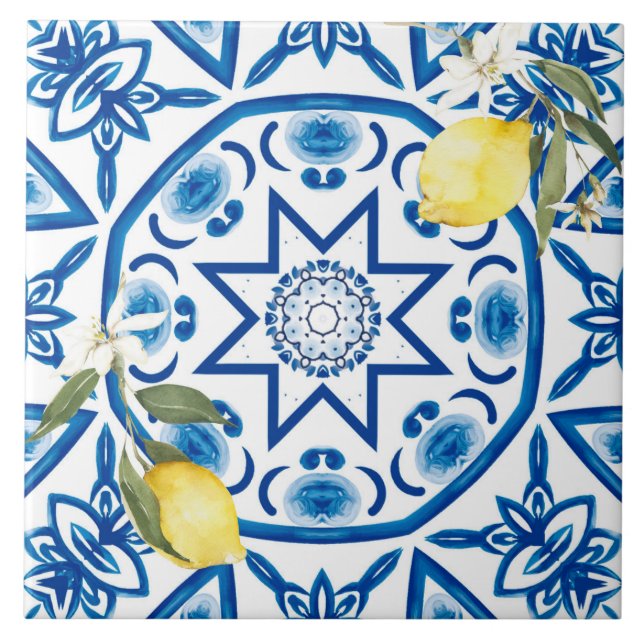 Majolica,limão,azulejos Sicilianos,Azulejo cerâmic (Frente)