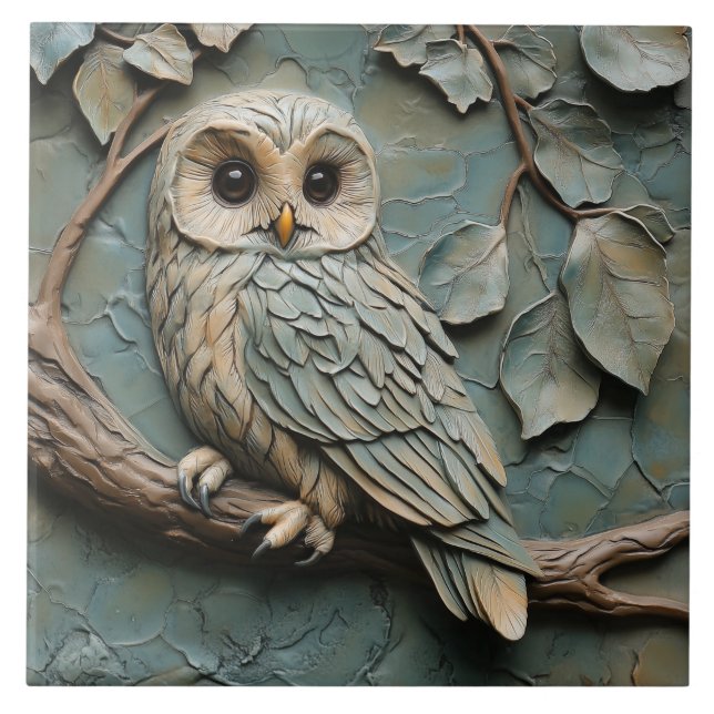 Majsty Owl em Branch Wildlife Faux Alivio (Frente)