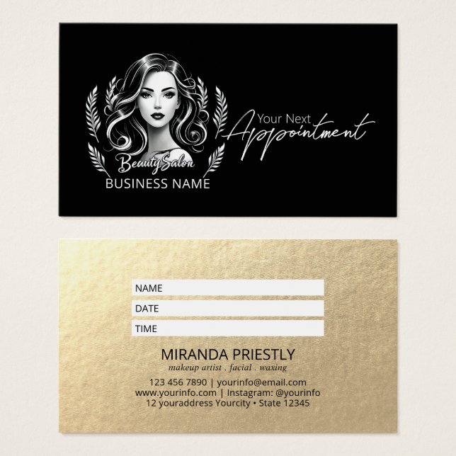 Makeup Artist Hair Stylist Modern Black White Dour (Frente & Verso)