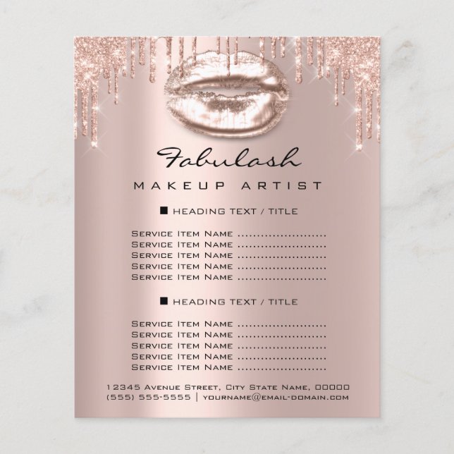 Makeup Artist Salon Pink Glitter Flyer Spark Kiss (Frente)