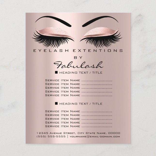 Makeup Beauty Salon Rosa Glitter Flyer Lash Brows (Frente)