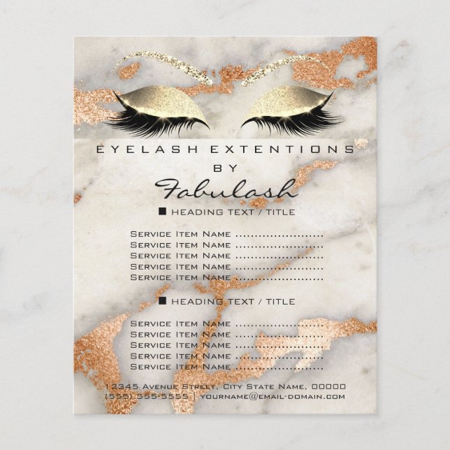 Makeup Lashes Beauty Salon Flyer Marble Coral Dour (Frente)