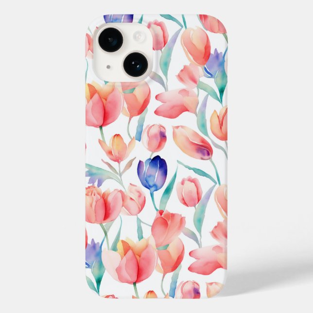 Mal Há Tulipas de Aquarela no iPhone 14 Case (Verso)