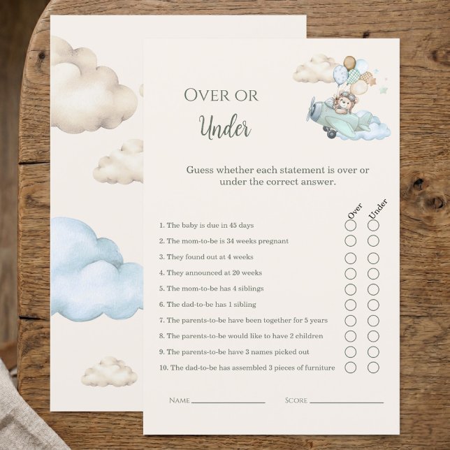 Mal Podemos Esperar Jogo de Chuveiro Acima ou Abai (Over or Under Baby Shower Game Bearly Wait Boy)