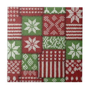 Mala de Natal em Tricô Patchwork Clássica - Vermel