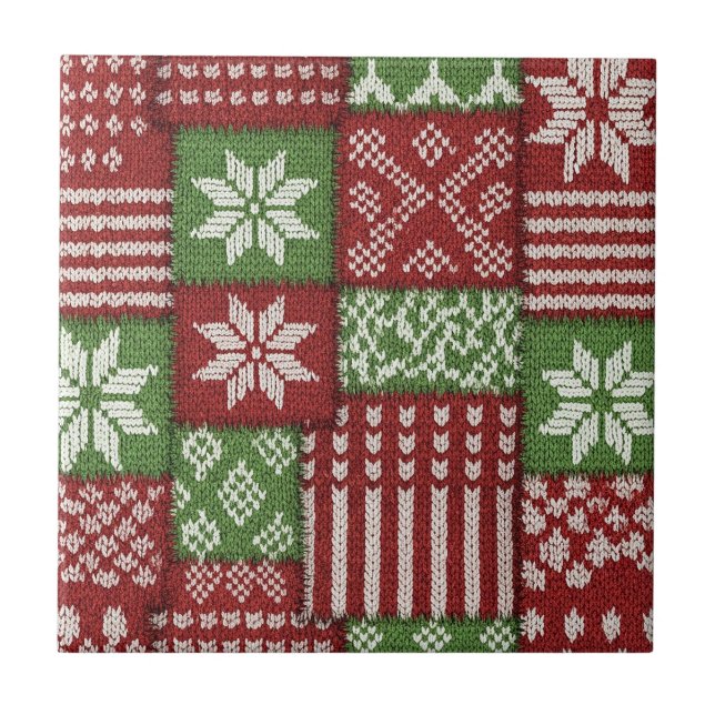 Mala de Natal em Tricô Patchwork Clássica - Vermel (Frente)