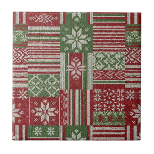 Mala de Natal em Tricô Patchwork Clássico - Vermel