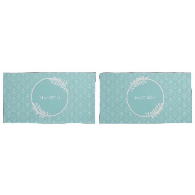 Mala de Travesseiro do Teal Elegant Damask (Frente - conjunto)