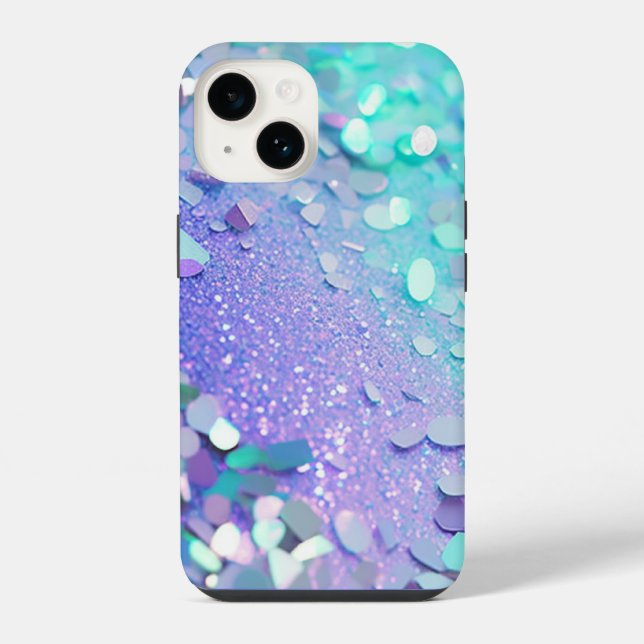 Mala dura do iPhone Mint da Lavanda Azul com Glitt (Verso)