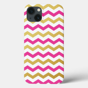 Mala iPad do Padrão Chevron Dourado e rosa