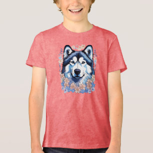 Malamute do Alasca Cercado por Não-Me-Toques