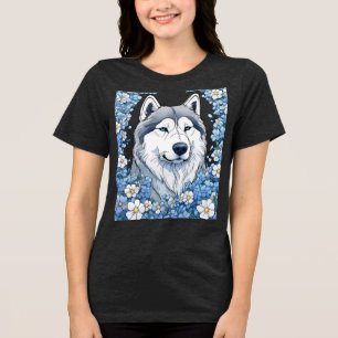 Malamute do Alasca Cercado por Não-Me-Toques