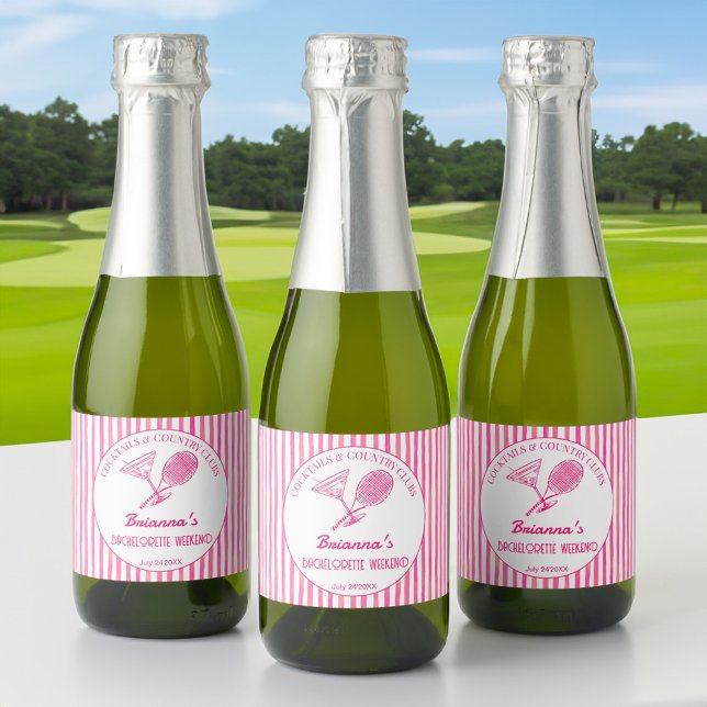 Malas-coquetéis clubes tênis Bachelorette favores (Cocktails country and clubs tennis Bachelorette party favors personalized Sparkling Wine Label)
