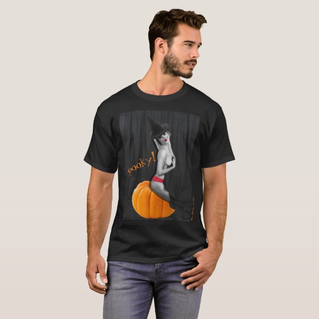 Maldita Bruxa Sexy Halloween Pinup Mens Camisa Neg (Frente Completa)