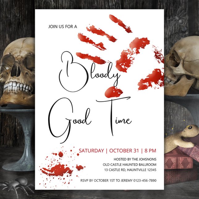Maldito convite para o Dia das Bruxas, Mão Sangren (Bloody good time Halloween invitation with bloody handprint invite blood splatter)