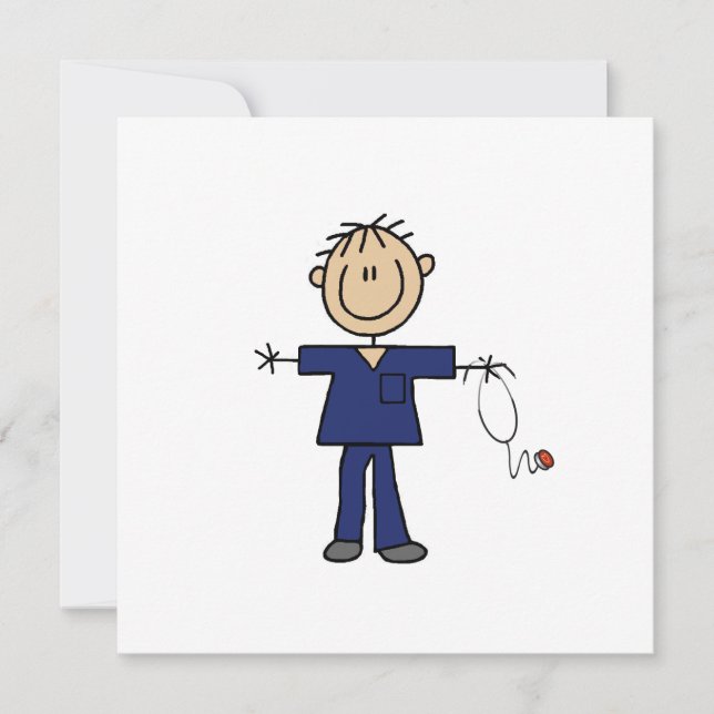 Male Stick Figura Enfermeiro Pele Média (Frente)