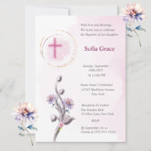Maleável Cruz Rosa e Menina Floral Convite para Ba