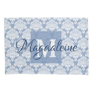 Maleta do Travesseiro Damask Azul com Monograma e 