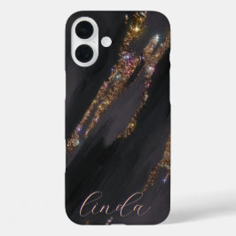 Maleta Dourada Negra Moderna Monogramada - iPhone 