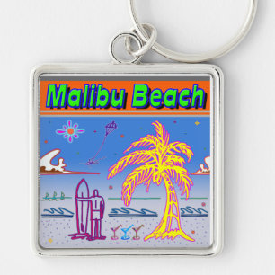 "Malibu Beach" Surfer Chaveiro