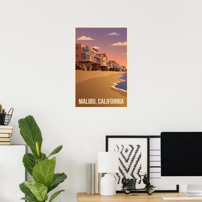 Malibu California Vintage Travel Poster (Escritório em casa)