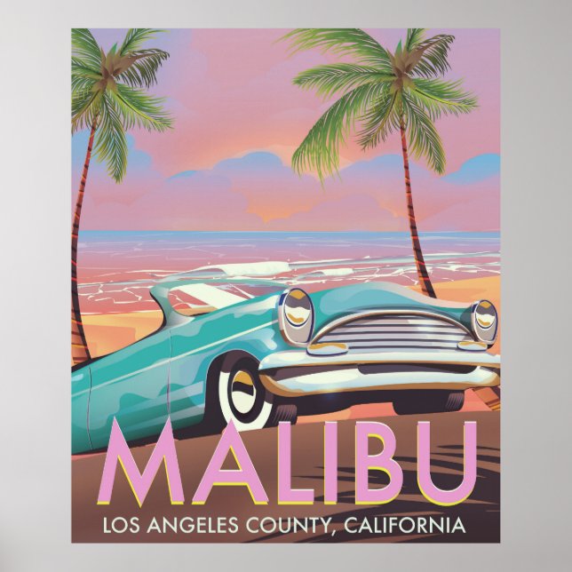 Malibu, Los Angeles, California travel poster (Frente)