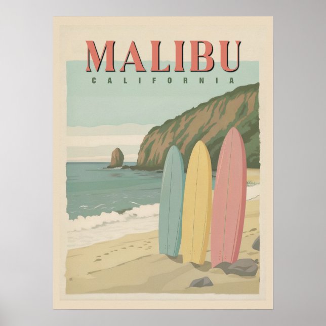 Malibu, Poster da Califórnia - Sol, Areia e Surf (Frente)