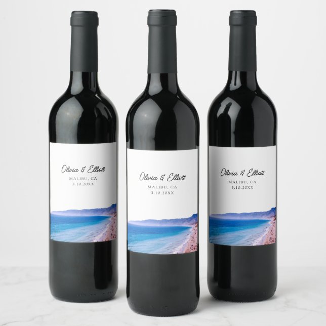 Malibu Wedding Favor Rótulo de Vinho Personalizado (Garrafas)