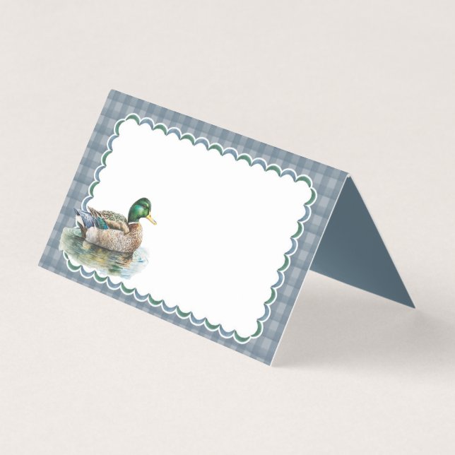 Mallard Duck Caça Blue Gingham Boy PlaceCard (Frente)
