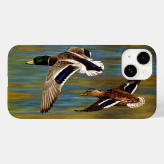 Mallard Ducks Voando Sobre Pond