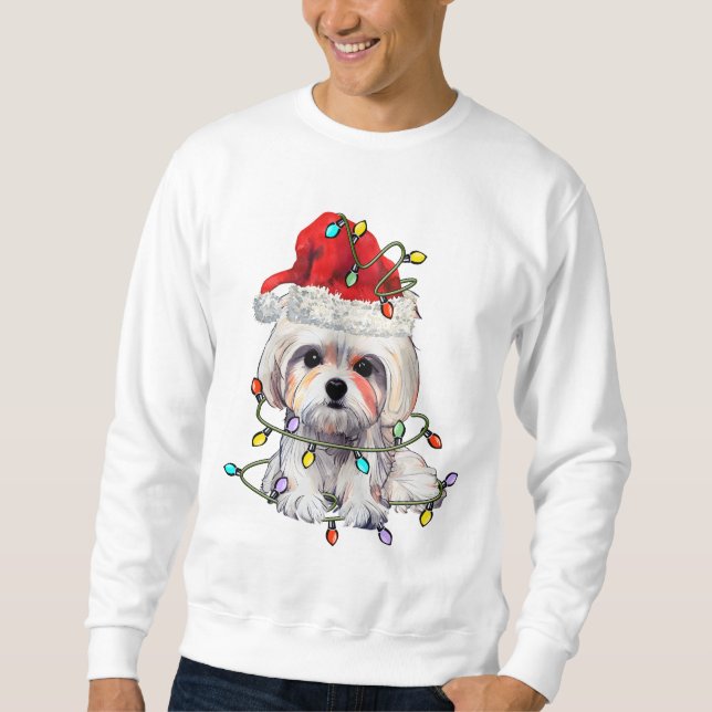 Maltês - Natal do Cachorro, Xmas Maltês - Camiseta (Frente)