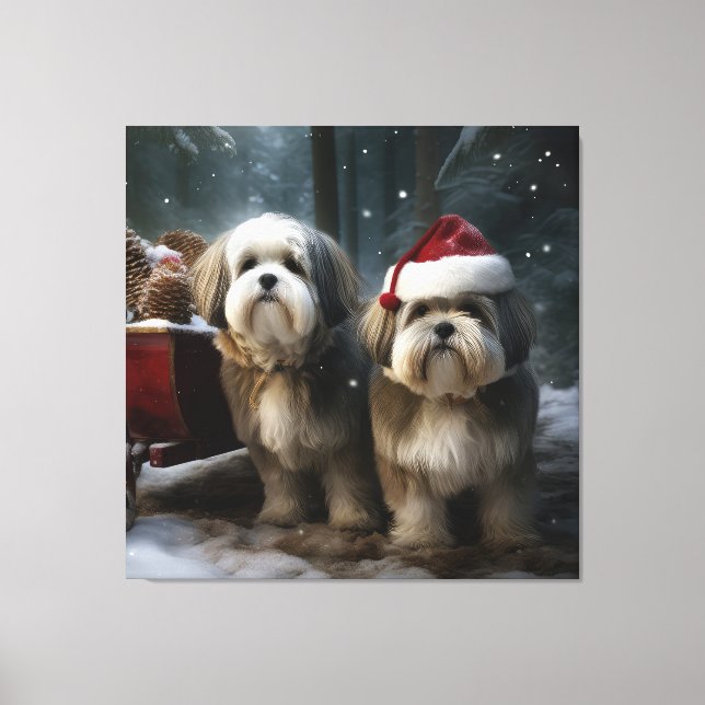 Malti tzu Snowy Sleigh Decoração de Natal (Frente)