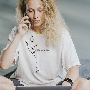 Mama   Camiseta com Letra Minimalista e Flor
