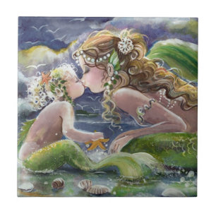 Mamã da sereia e azulejo da criança