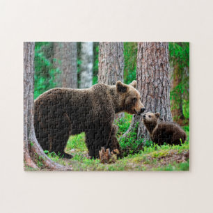 Mama de Urso Marrom com Cubs, Quebra-cabeça de Ji