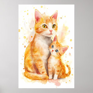 Mama Gato Impressão de Berçário em Aquarela, Mamãe