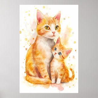 Mama Gato Impressão de Berçário em Aquarela, Mamãe
