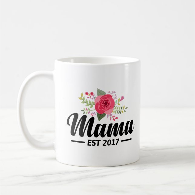 Mama novo Est 2017 da caneca da mamã com flor (Esquerda)
