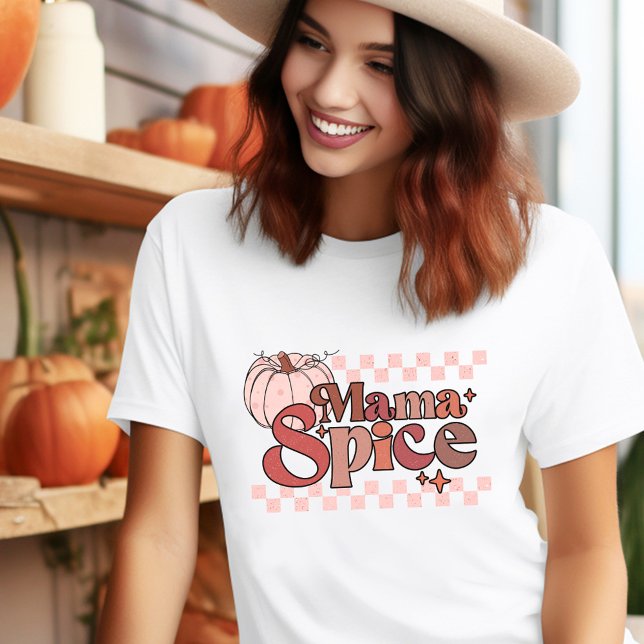 Mama Spice Queda Retro Pumpkin Rosa (Mama Spice Fall Retro Pumpkin Pink Tri-Blend Shirt)