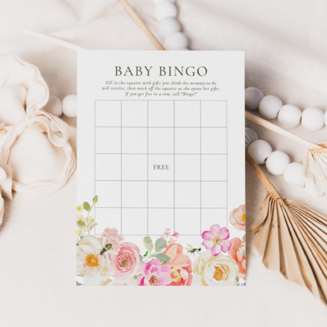 Mamãe a abelha | Floral Watercolor Baby Bingo Game (Criador carregado)