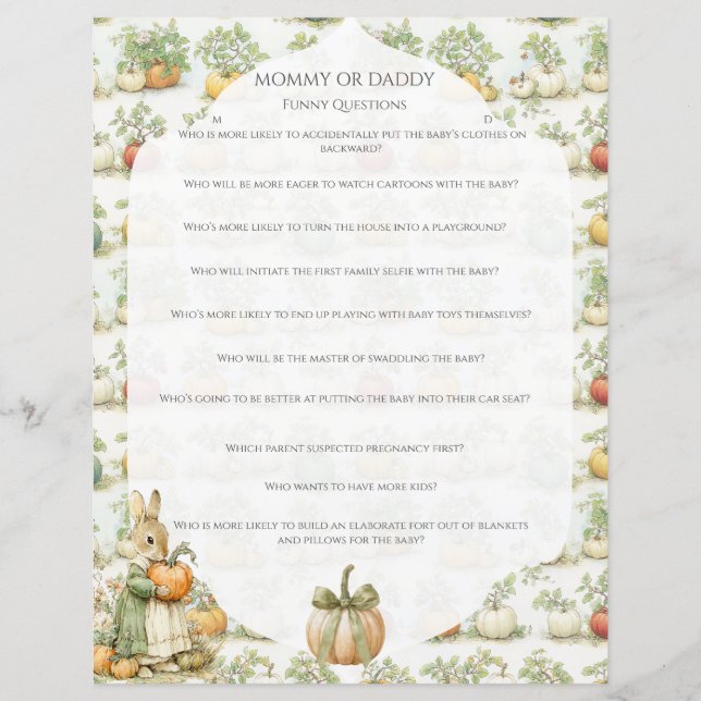 Mamãe Bunny e o jogo de Chá de fraldas de abóbora (Frente)