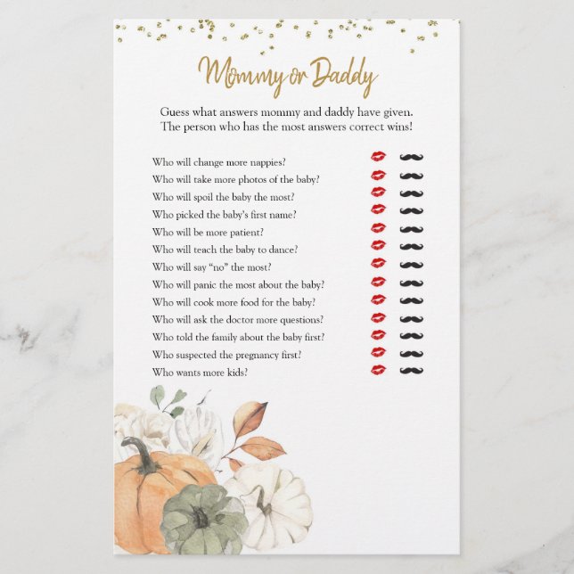 Mamãe de abóbora branca Elegante ou jogos de Pai (Frente)