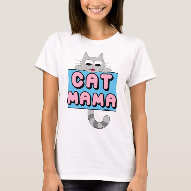 "MAMÃE DE GATO" Camiseta de gato de desenho animad (Frente)