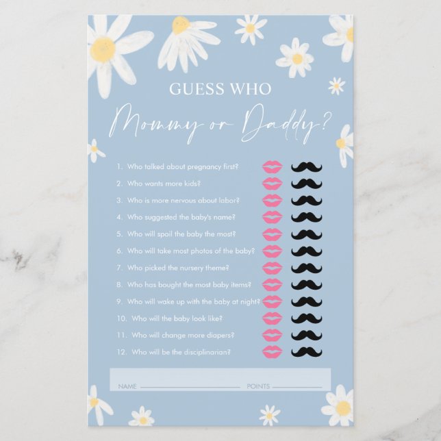 Mamãe de margarida ou Pai, Convidado Azul Dusty Qu (Frente)