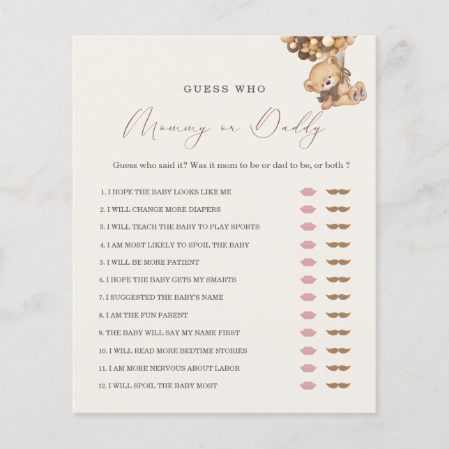 Mamãe do Urso de Teddy ou Jogo do Chá de fraldas d (Frente)