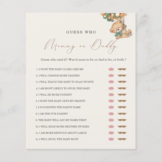 Mamãe do Urso de Teddy ou Jogo do Chá de fraldas d (Frente)