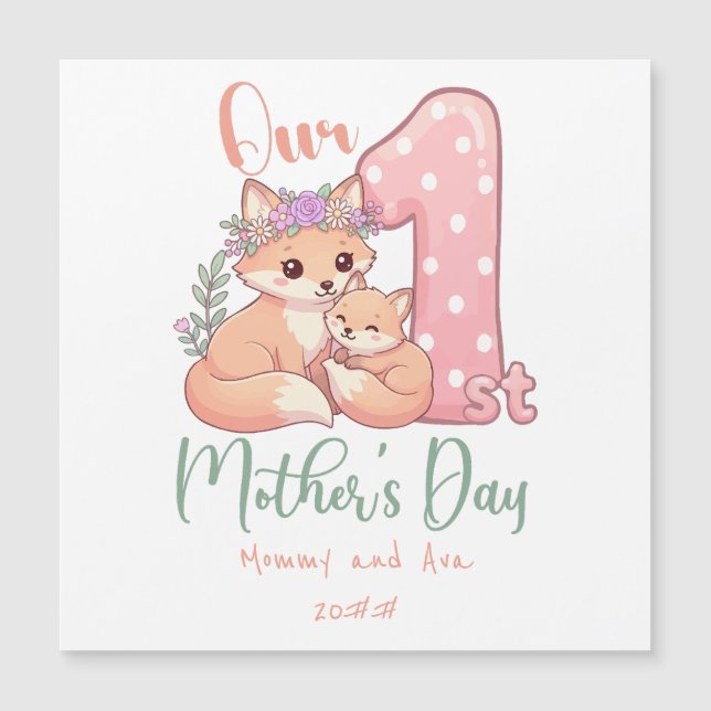 Mamãe e Bebê Raposa Rosa 1º Dia das Mães (Frente)
