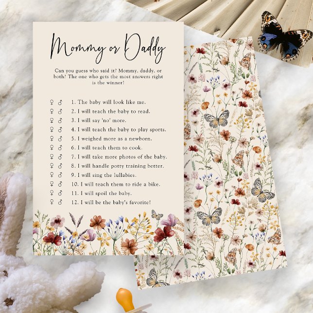 Mamãe Ou Jogo De Bebê Pai (Boho Floral Mommy Or Daddy Baby Game Card by Painted Paperie
)