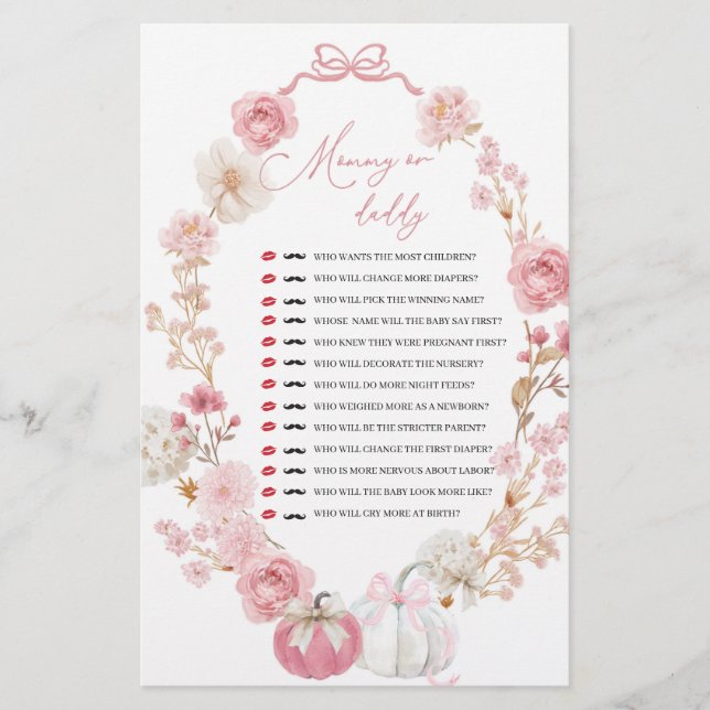 Mamãe ou Pai de abóbora branca e rosa (Frente)