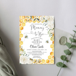 Mamãe para Convite de Chá de fraldas Floral Branco